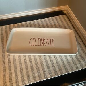 Rae Dunn White Ceramic 'CELEBRATE' Serving Platter with Red Lettering - Platter
